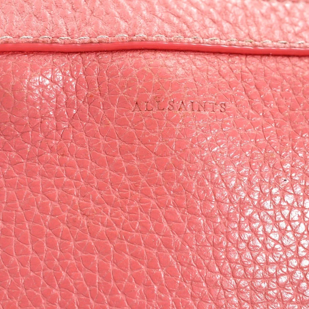 AllSaints Captain Lea Square Crossbody Bag Womens Coral Pink Cow Leather